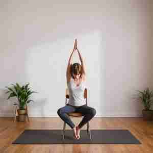 Silhouette of a woman practicing Chair yoga posture 