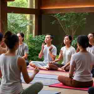 A group of people practing Ujjayi breathing