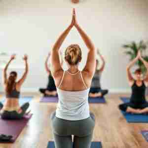A Yoga class in session 