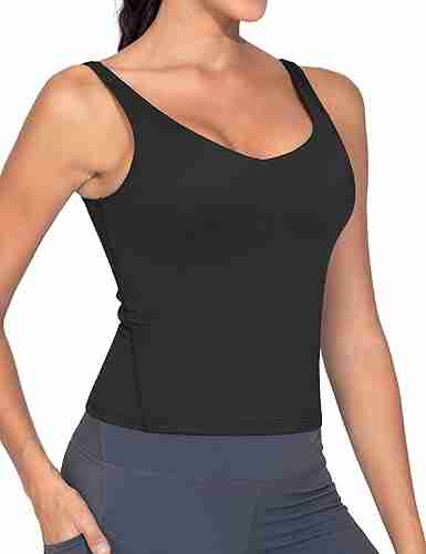 THE GYM PEOPLE Women's Longline Sports Bra Wirefree Padded Workout Yoga Tank Top