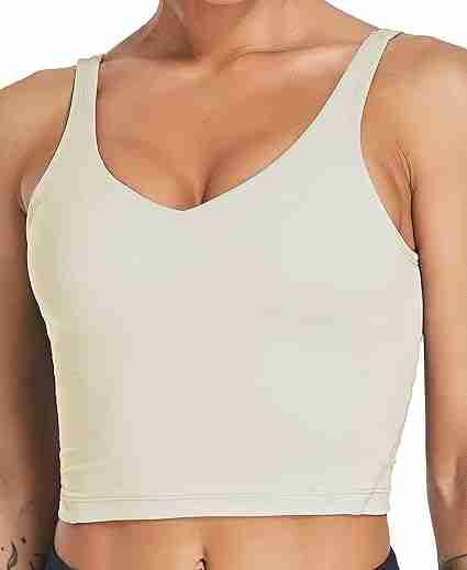 Oalka Sports Bra Womens Longline Padded Crop Tank Yoga Bras Workout Fitness Top