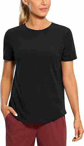 CRZ YOGA Women's Pima Cotton Short Sleeve Workout Shirts Casual Yoga T-Shirt Soft Athletic Top