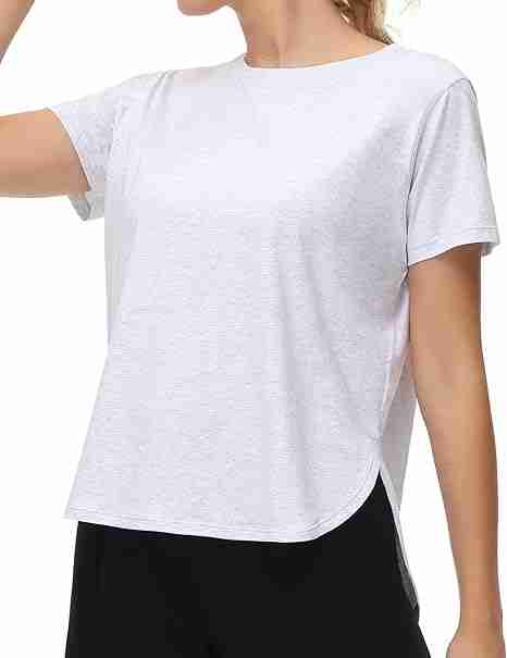 THE GYM PEOPLE Women's Workout T-Shirts Loose Fit Short Sleeve Cotton Running Basic Tee Tops with Split Hem