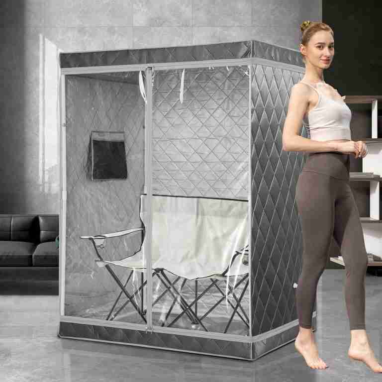 Full Size 2 Person Sauna Tent, Portable Steam Sauna Tent for Home, 2 Person Foldable Lightweight, Full Body Portable Sauna Tent for Home, 2 Person Foldable Chair, Steamer Not Included (Grey)