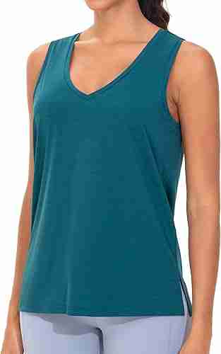 THE GYM PEOPLE Womens V Neck Tank Tops Stretchy Loose Fit Sleeveless Workout Shirts Quick Dry Yoga Tops with Side Split 10 Comfiest Yoga Sleeveless Tops You’ll Love to Wear On and Off the Mat 